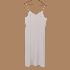 Lace Trim Full Slip Dress Vintage 90s Y2K Womens Size M White Midi Chemise Nylon